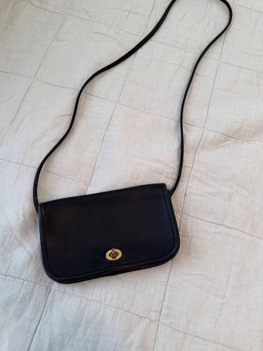 Coach Vintage Black Leather Crossbody with Gold Turnlock